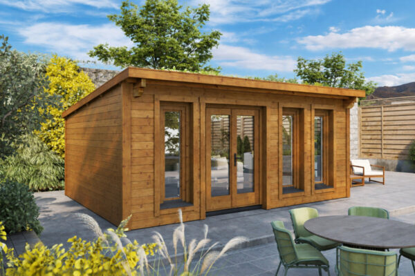 Caseta de jardín Barbados totalmente aislada con revestimiento de madera Termotratada – 21 m² / 6 × 4 m