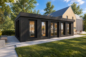 Caseta de madera modelo A totalmente aislada con revestimiento de madera Termotratada Negra Vert