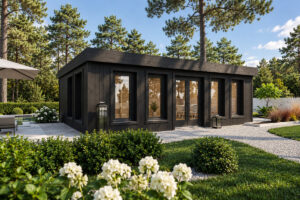 Caseta grande de madera modelo B totalmente aislada con revestimiento de madera Termotratada