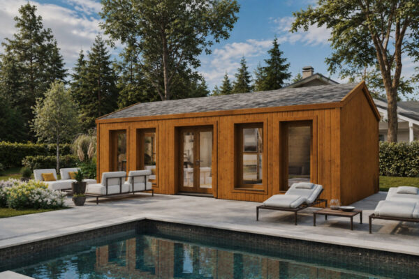 Fully Insulated Model C Timber Garden Room with Thermo-Treated Wood Cladding – 30 m² / 8 × 4 m
