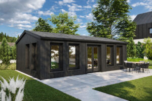 Caseta grande de madera modelo D totalmente aislada con revestimiento de madera Termotratada Negra