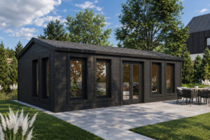 Caseta grande de madera modelo D totalmente aislada con revestimiento de madera Termotratada Negra
