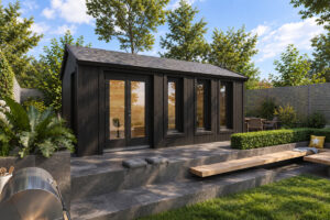 Caseta de jardín Linda totalmente aislada con revestimiento de madera Termotratada Negra VERT