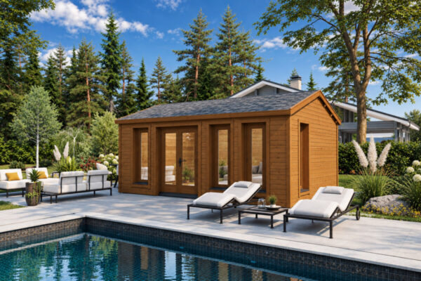 Caseta de jardín Barcelona totalmente aislada con revestimiento de madera Termotratada – 21 m² / 6 × 4 m