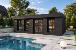 Caseta de madera modelo E totalmente aislada con revestimiento de madera Termotratada