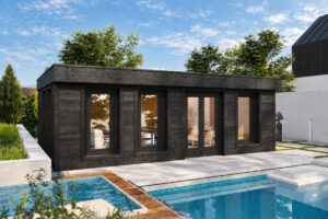 Caseta de madera modelo E totalmente aislada con revestimiento de madera Termotratada
