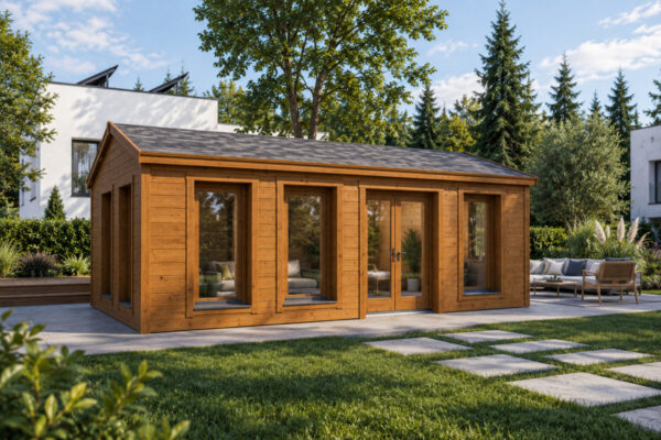 Fully Insulated Model F Wooden Garden Room with Thermowood Cladding – 26 m² / 7 × 4 m