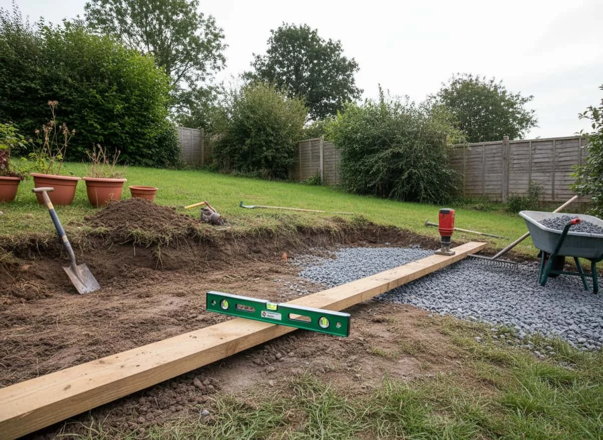 Levelling sloping ground for a shed base